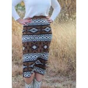 Howdy Crowd sz XL Brown Aztec Native American Western Knit High Rise Midi Skirt